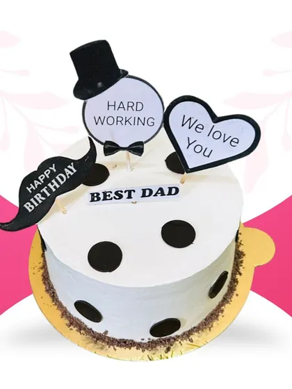 Celebrate your dad with a cake made just for him. This 2-pound butterscotch chocolate cake is decorated with "Best Dad" and "Hard Working" toppers, making it a sweet and thoughtful way to show your appreciation on his birthday.