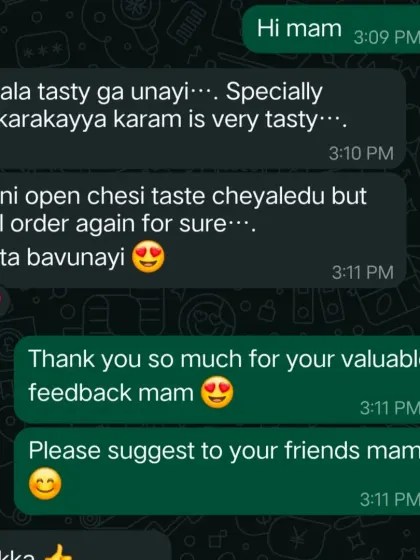I am so glad to hear the Kakarakaya Karam is a hit. It's one of my specialties, and I work hard to make sure the taste is just right, not too bitter.