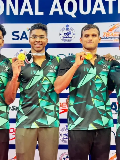 Nithik Nathella and his Tamil Nadu relay team after setting a new meet record.