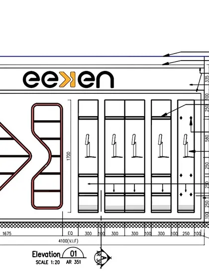 The technical elevation drawing for the Eeken display unit. This is where we define the precise dimensions, materials, and construction details to ensure our creative vision is executed perfectly.