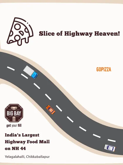 A slice of highway heaven. This graphic illustrates how GoPizza at Big Bay is a perfect stop on your journey.