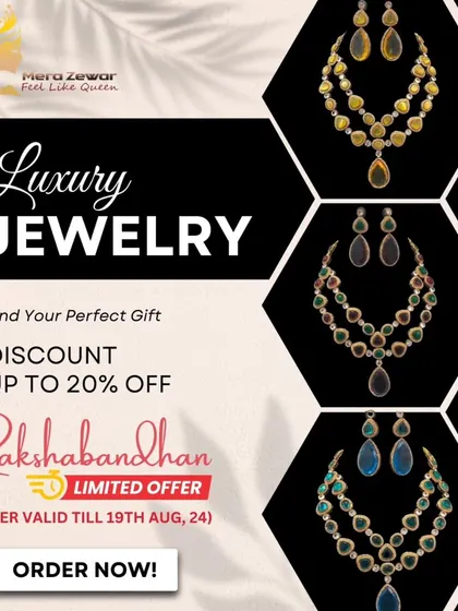 A collage showcasing the luxury jewellery I offered for Rakshabandhan. It features the two-layered stone necklaces in various colors, perfect for finding that special gift.