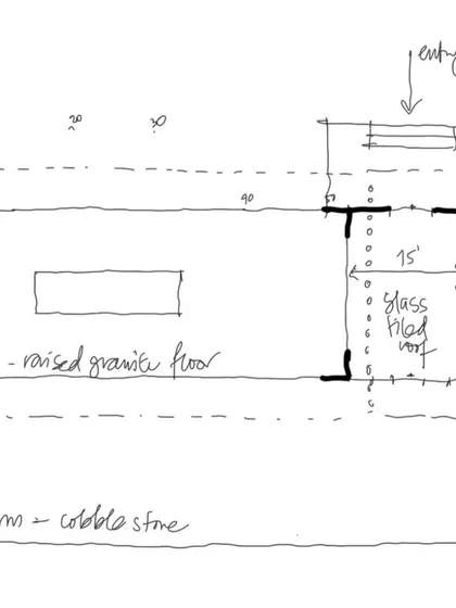 A simple, hand-drawn floor plan. This is often the first step in translating a client's vision into a tangible spatial arrangement.