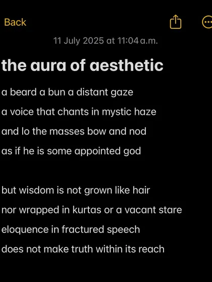 The aura of aesthetic: a beard, a bun, a distant gaze. But wisdom is not grown like hair.