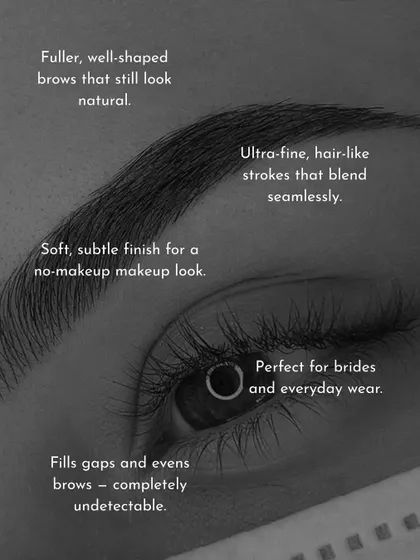 My goal is to create fuller, well-shaped brows that still look completely natural. I use ultra-fine strokes that blend seamlessly for a soft, no-makeup makeup look.