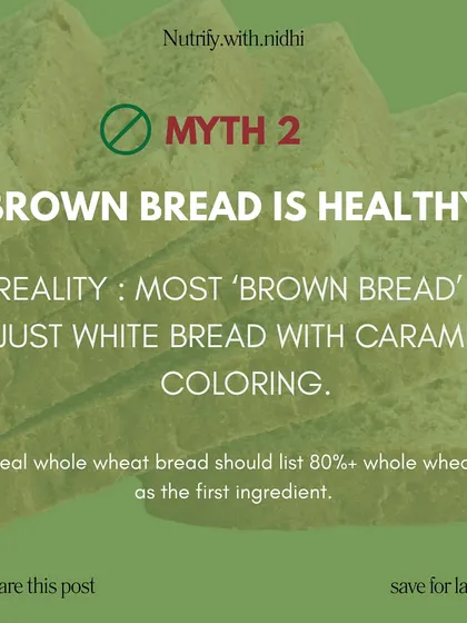 Myth: Brown bread is always healthy. Reality: Most are just white bread with caramel coloring. I teach you how to read the label to find a true whole-wheat option.
