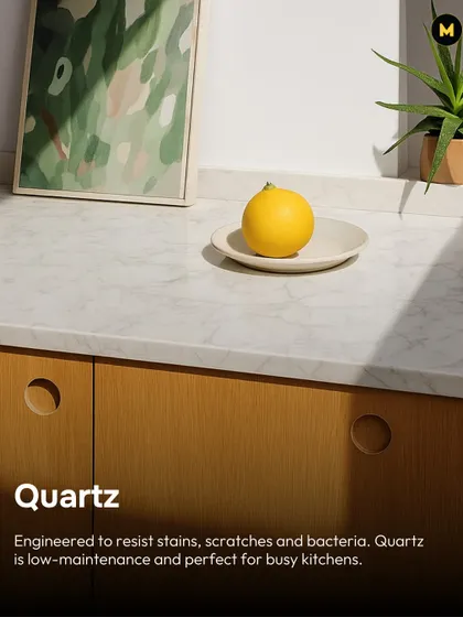 Quartz is engineered to resist stains, scratches, and bacteria. As a low-maintenance material, it's a perfect choice for busy kitchens that need to be both beautiful and practical.