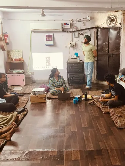 A 'Be A Jagrik' session in progress. We use a mix of presentations, discussions, and creative tasks to facilitate learning about fundamental rights and duties.