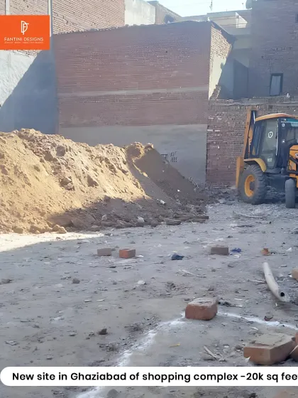 Another shot from the early stages at the Ghaziabad site. A large pile of earth shows the scale of the excavation as we prepare the ground for the building's foundation.
