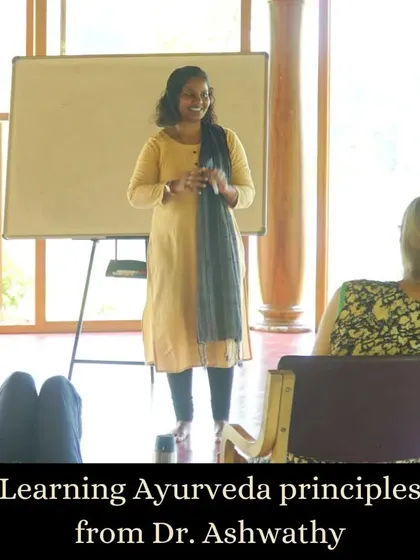 Learning the fundamentals of Ayurveda is a key component of our teacher training. Dr. Ashwathy shares her deep knowledge, helping students understand how to balance the body and mind according to ancient principles.