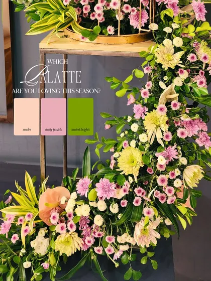 Every great party starts with a color palette. This image shows a beautiful floral arrangement and asks you to choose your favorite color story, because I love to build your decor around the shades that you love.