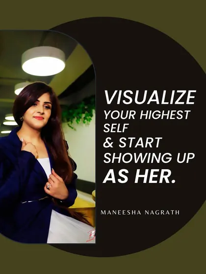 "Visualize your highest self & start showing up as her." A motivational quote to inspire clients.