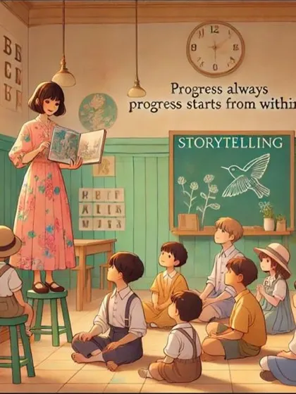 An inspiring image that captures the magic of storytelling. We believe progress starts from within, and stories are the key to unlocking a child's imagination.