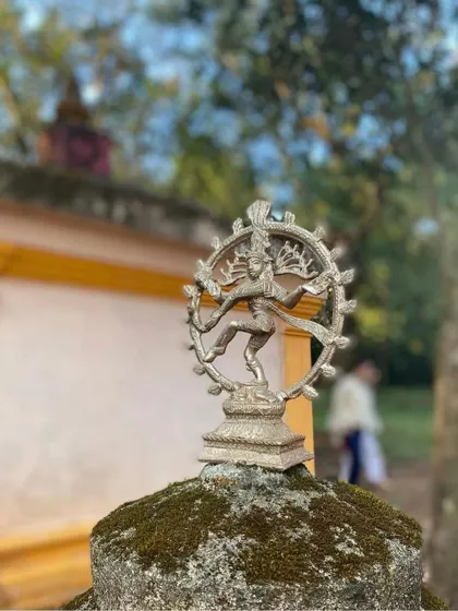 A statue of Nataraja, the cosmic dancer, at the ashram. This symbol of creation and destruction reminds us of the eternal cycles of life and the dance of consciousness.