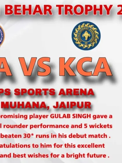 An excellent all-round performance from our promising player Gulab Singh in his debut Cooch Behar Trophy match, scoring an unbeaten 30 runs and taking 5 wickets.
