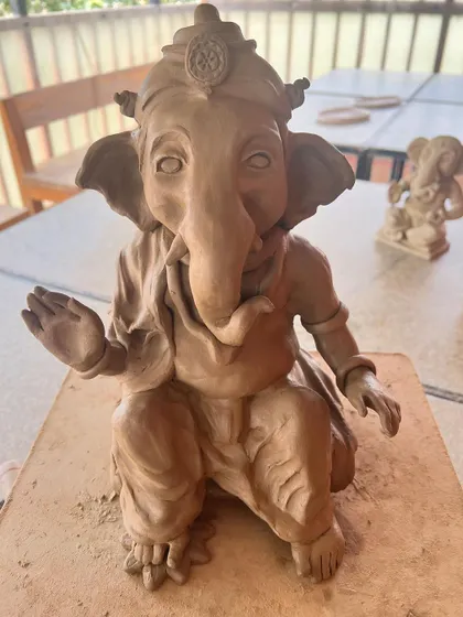 This is the Ganesha idol I hand-sculpted for 2024. Making my own Bappa every year fills me with peace and happiness. It's a tradition that gives me so much strength.