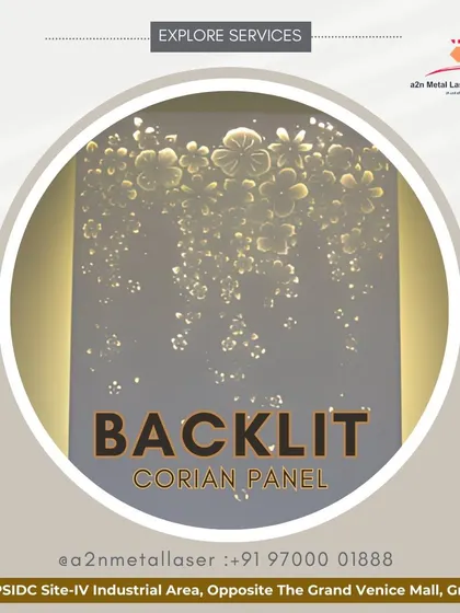 A backlit Corian panel with a delicate, cascading floral pattern. The light shines through the carved flowers, creating a magical, glowing effect that serves as a stunning piece of wall art and an ambient light source.