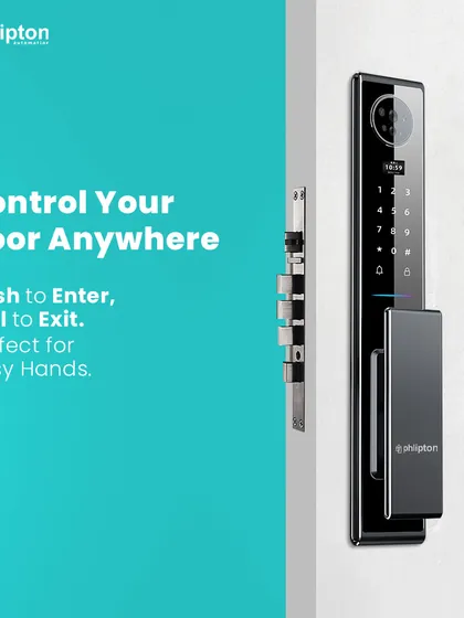 The push-to-enter, pull-to-exit design is perfect for when your hands are full. This view shows the lock installed, demonstrating how you can control your door from anywhere with ease.