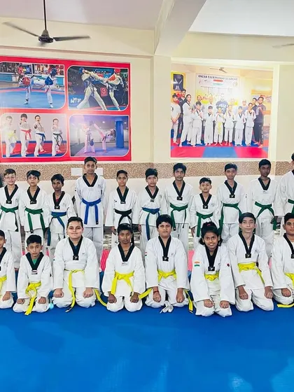 A full group photo of my students at the academy. This is the next generation of Indian taekwondo champions.