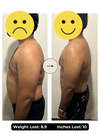 Akhil lost 8.9 kgs and 10 inches in 6 weeks. He overcame lethargy, mental stress, and low confidence by sticking to our program, which gave him the guidance and support he needed.