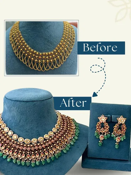 From a single kamarpatta to two exquisite haars. This before-and-after shows the incredible potential of upcycling, where one large piece can be reimagined into multiple, equally beautiful necklaces.