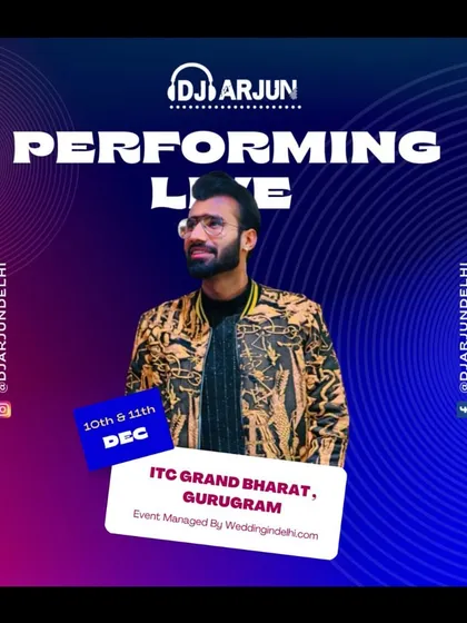 A gig poster for a two-day wedding event at the ITC Grand Bharat in Gurugram. I am experienced in providing music for the entire duration of a wedding celebration.