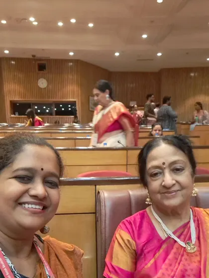 A selfie with a senior guru in the seminar hall.
