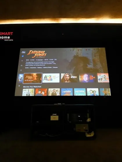 The completed 7.1.2 luxury home cinema in Karur, ready for the client to enjoy.
