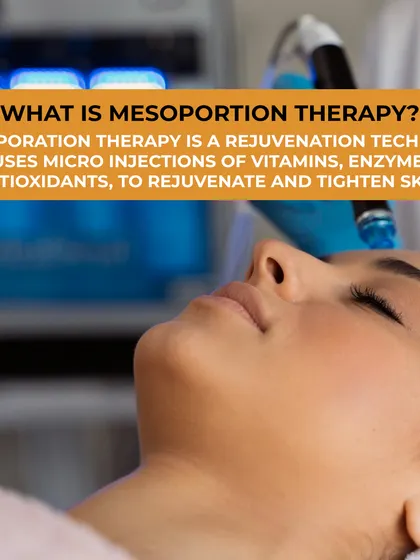 Mesoporation Therapy is a rejuvenation technique that uses micro-injections of vitamins, enzymes, and antioxidants to rejuvenate and tighten the skin, improving its overall health and appearance.