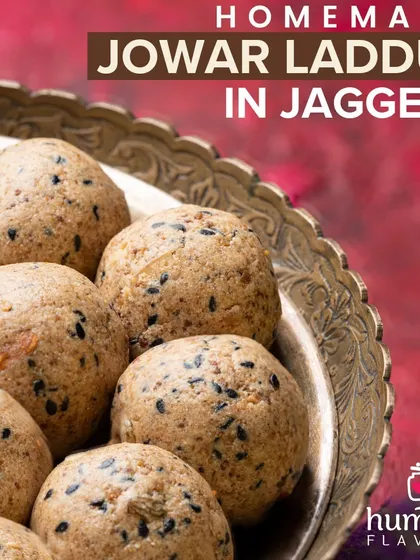 This is my homemade Jowar Laddu, made with sorghum flour and sweetened with jaggery. It's a fantastic gluten-free option, packed with fiber and antioxidants, and has a lovely, subtle flavor that's enhanced by crunchy seeds.