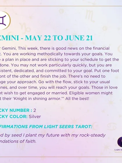 This week's tarot reading for Gemini. There is good news on the financial front. You are working methodically towards your goals.