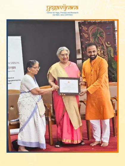 I was deeply honored to receive the Yoga Chikitsa Acharya Recognition from legendary figures Ma Hansa Ji Yogendra and Nagarathna Didi. This recognition fuels my dedication to sharing the transformative and healing power of yoga.