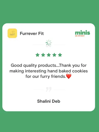 A five-star review from my Swiggy Minis store. I'm so glad customers appreciate the quality and care that goes into my hand-baked cookies.