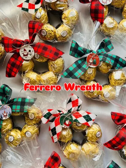 These cute Ferrero Rocher wreaths make the perfect little Christmas party favor or stocking stuffer.