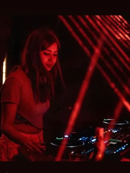 A great shot from my gig in Vizag at Cosmic House. The red laser beams cutting through the darkness created an intense, futuristic vibe.