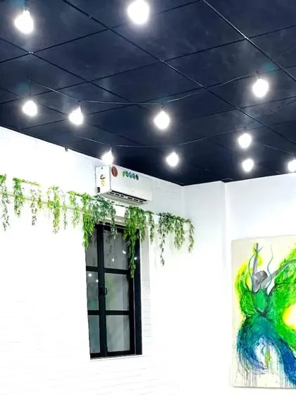 A look at our second studio space, filled with natural light and inspiring artwork. We have multiple studios to run different batches simultaneously.