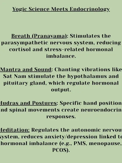 "From Stress to Serenity." This workshop flyer explains how Kundalini Yoga harmonizes cortisol levels by regulating the nervous and glandular systems, combining breath, mantra, mudras, and meditation.