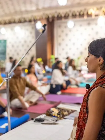 Another shot of a guided meditation. The collective stillness in the room is a powerful experience of shared presence.