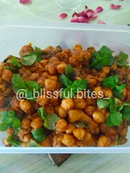 A serving of my Chana Batata, packed and ready to go. It's a delicious and satisfying vegetarian snack.