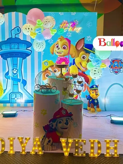 A duplicate of image 118, showing the full Paw Patrol party stage.