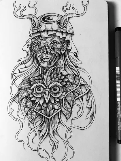The finished "Hybrid" piece in the sketchbook.