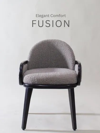 This versatile chair can be used for dining or study. It features a comfortable, upholstered seat and a unique back with a mix of textures.