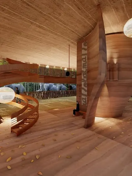 From within the Elephant Pavilion, the forest is not just a view but an experience. The open design, with its spiraling staircase, creates multiple vantage points for observing the elephant corridor, connecting visitors directly to the life of the habitat.