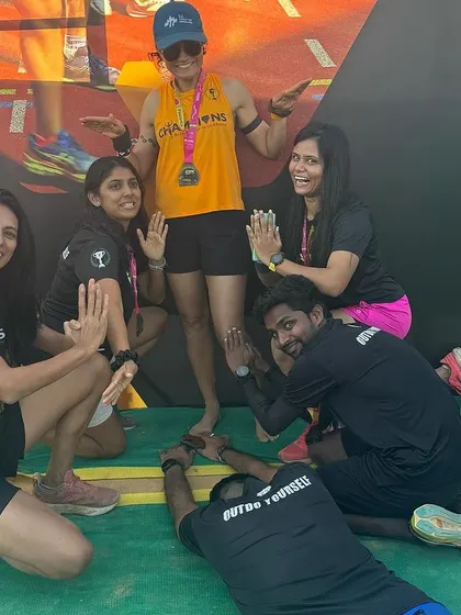 Having some fun for the camera after a great race. We train seriously, but we never forget to enjoy the moment.