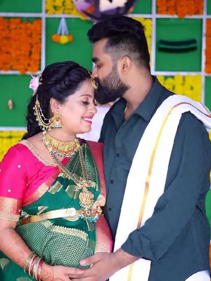 A tender moment between the happy couple. Asha's antique gold choker and haram are the perfect accessories for this joyous occasion.