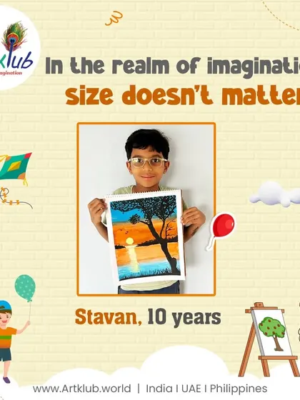 In the realm of imagination, size doesn't matter for 10-year-old Stavan and his beautiful sunset tree silhouette.