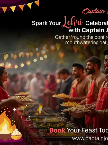 Lohri celebrations are about community and warmth, often involving large gatherings. This picture showcases a grand Lohri event I catered, with a long buffet line serving mouthwatering traditional delights around the bonfire. I can handle events of any scale, ensuring everyone is well-fed and happy.