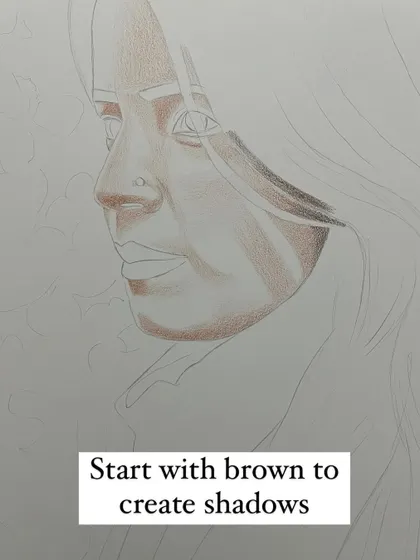 The first step in my tutorial for creating skin tones. I always start with brown to map out the shadows and create depth.