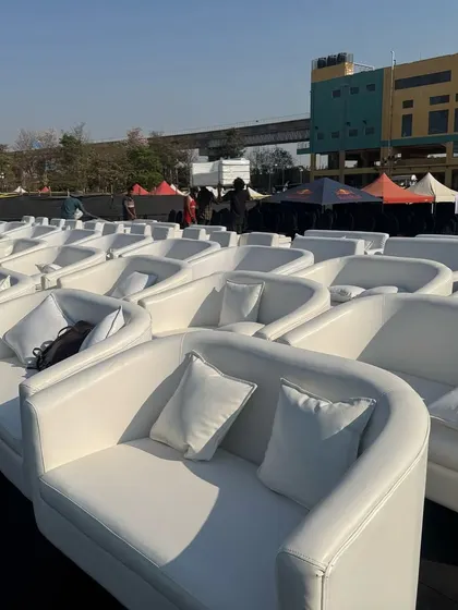 A closer look at the clean and uniform VIP seating arrangement for the DSP concert. We provide high-quality furniture and layouts to match the event's premium feel.