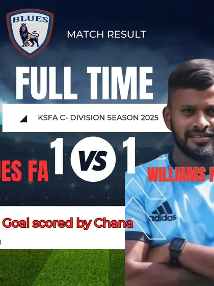 The final score of our KSFA C-Division match against Williams FC, a hard-fought 1-1 draw with a goal from Chana.